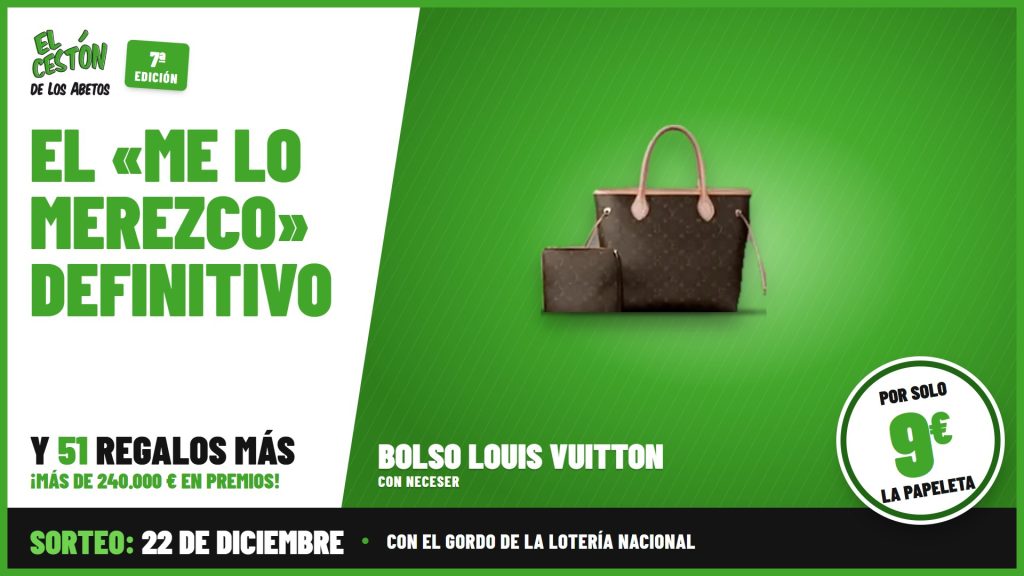 Premio del Cestón de los Abetos 2026: bolso Louis Vuitton con neceser, por solo 9 € la papeleta