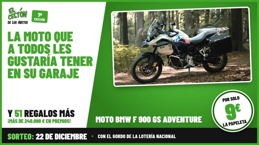 Premio del Cestón de los Abetos 2026: moto BMW F 900 GS Adventure, por solo 9 € la papeleta