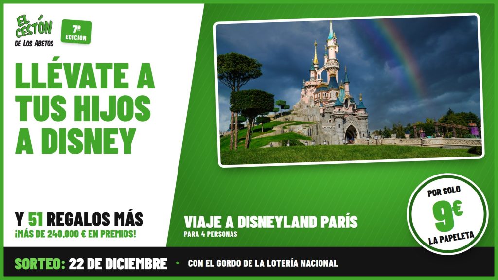 Premio del Cestón de los Abetos 2026: viaje a Disneyland París para 4 personas, por solo 9 € la papeleta